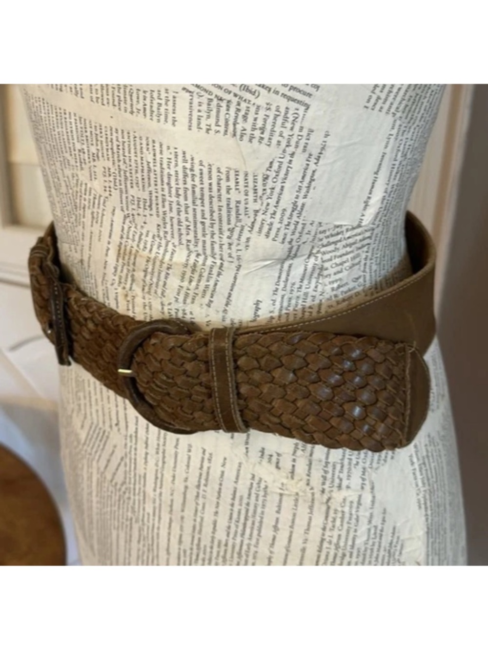 VINTAGE ECHO BRAIDED LEATHER DOUBLE BUCKLE BELT M 34"X2"